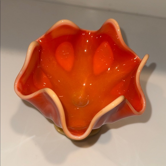 VINTAGE L.E. Smith Bittersweet Orange Slag Glass Compote Pedestal Dish, 70s MCM - Picture 2 of 5